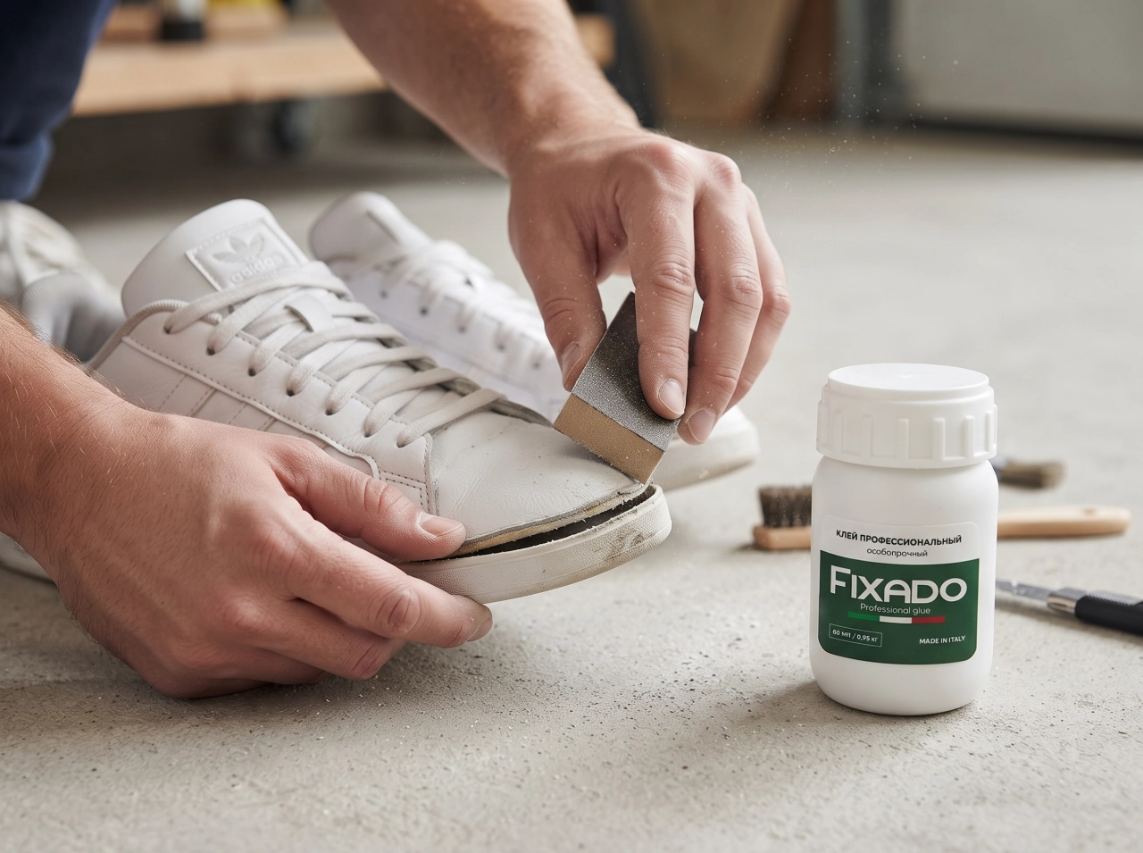 Ремонт кроссовок Adidas: как устранить задирающийся носок с помощью клея FIXADO